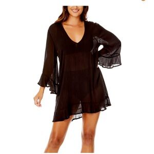 Anne Cole Women's Flounce Tunic Coverup in black NWT size M/L